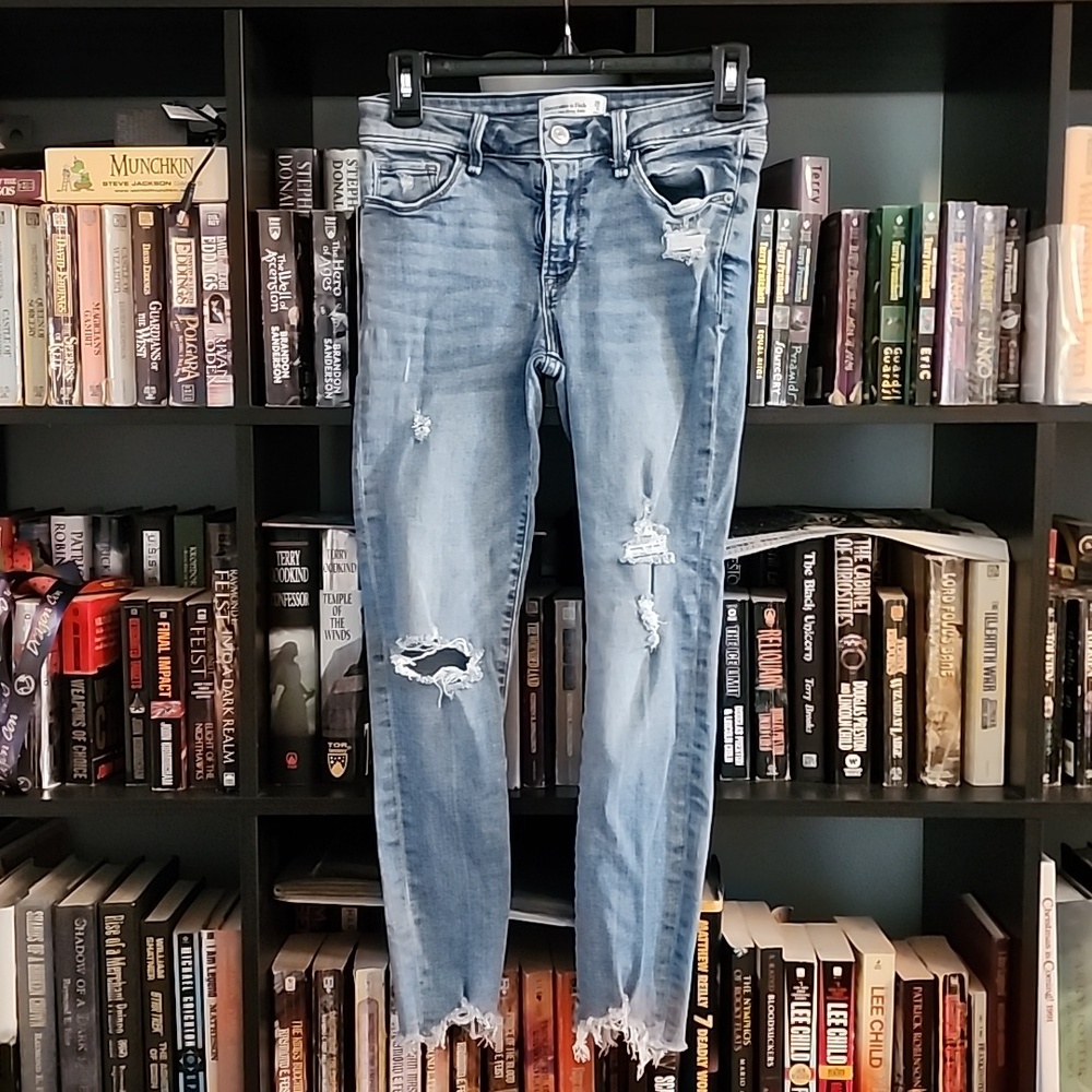 Abercrombie & Fitch Light Blue Distressed Mid Rised Super Skinny Jeans